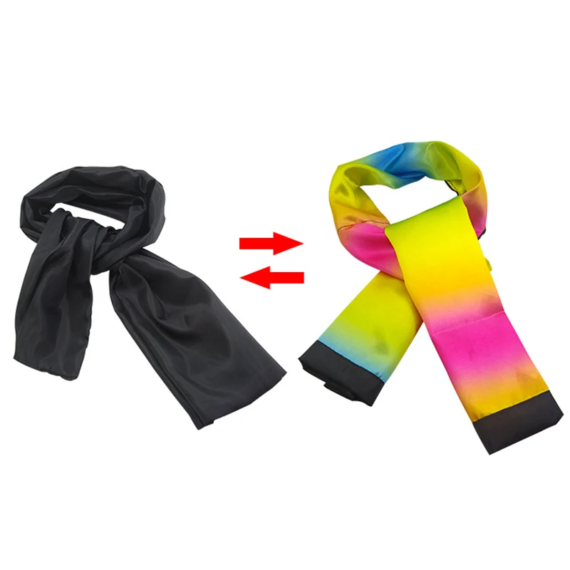 Change Color Scarf Magic Trick Props Black to Rainbow Soft Silk Magic Show LE 