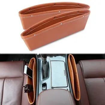 

2x Leather Catch Catcher Storage Organizer Box Bin Caddy Car Seat Slit Wallet Pocket Holder Fit For Audi Bmw Ford Dodge Jeep