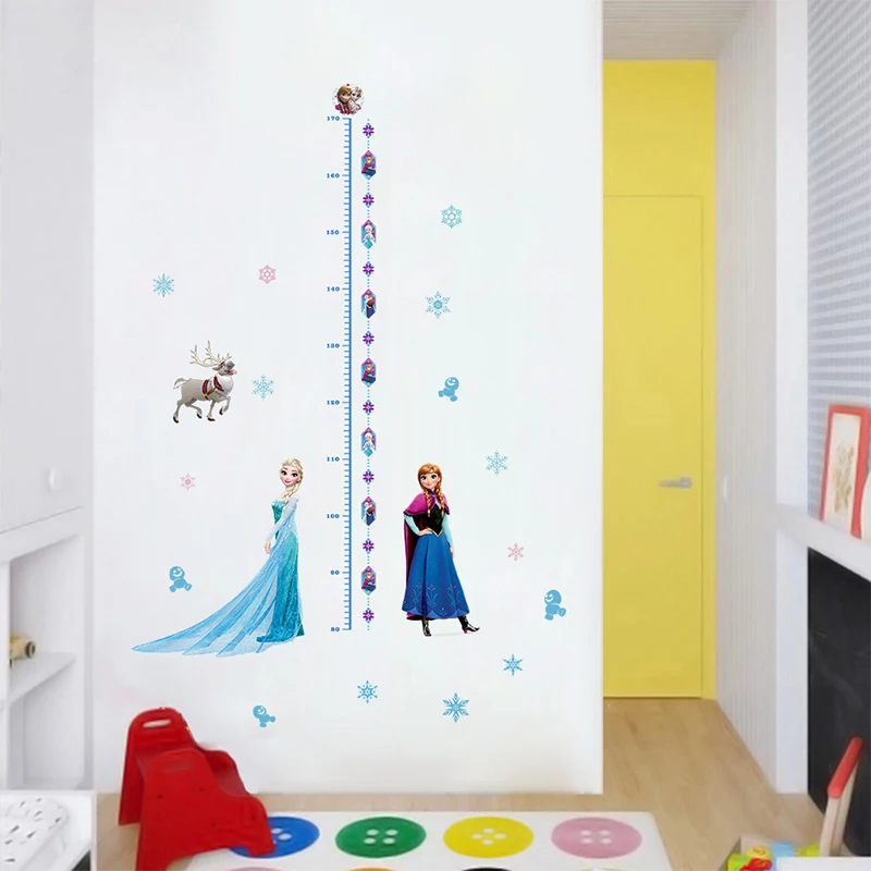 Lovely Elsa Anna Princess Wall Stickers Home Decoration Girls Wall Decals Frozen Mural Art Growth Chart For Kids Height Measure