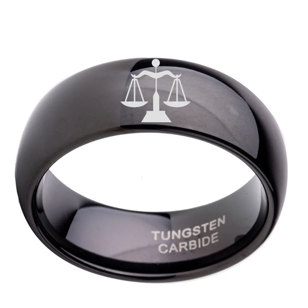 

8mm Black Dome Tungsten Carbide Men Wome Constellation Unique Ring with Libra Engraved US Size 6 to 14