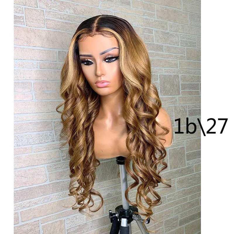 Dreaming Brazilian Lace Front Human Hair Wigs With Baby Hair Pre Plucked For Black Women Remy Hair Ombre Blonde Colored Wavy Wig - Цвет волос: 1b 27