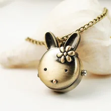 Прямая Ретро бронзовые кварцевые карманные часы милая цепочка-зайчонок часы для женщин и мужчин подарок для детей стимпанк ювелирные изделия