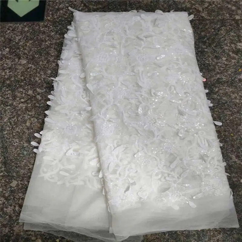 

High quality white sequin mesh African tulle lace fabric wedding gauze sequins sequins lace fabric light white 3D tulle lace JX1