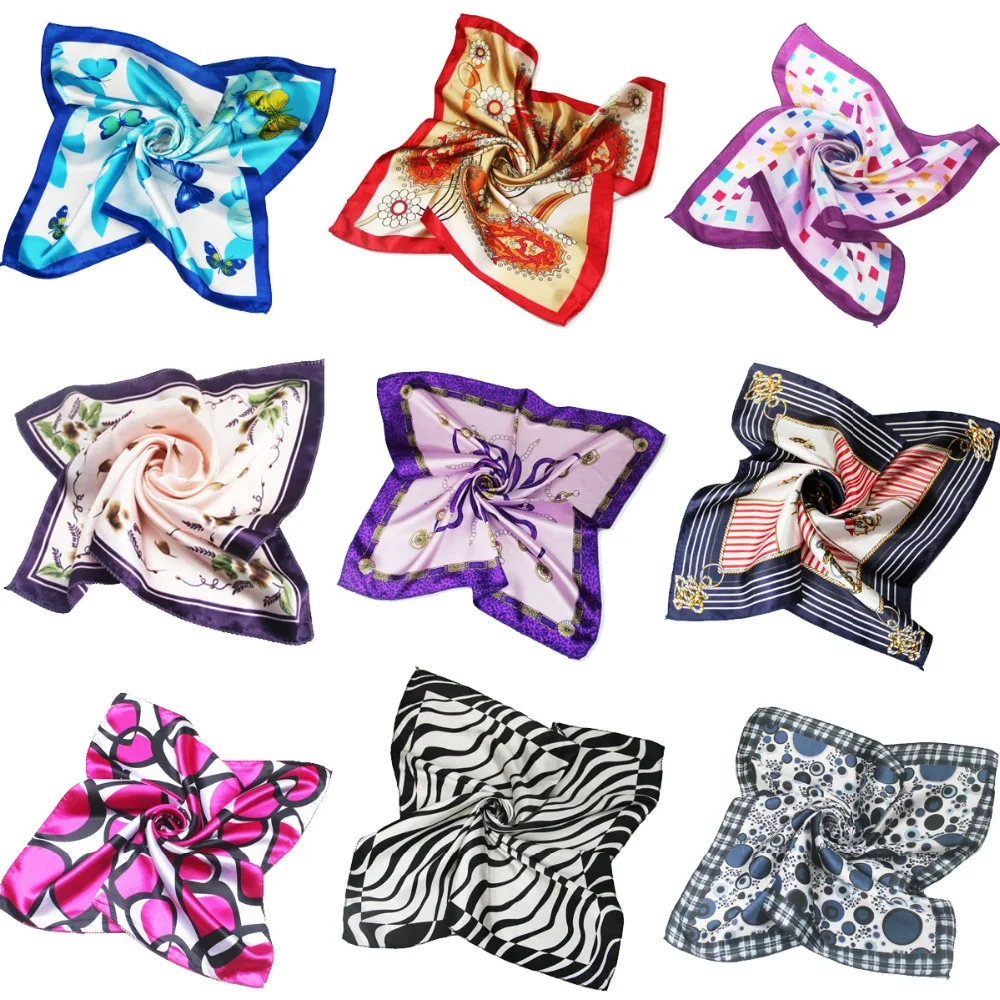 

Scarf Women 50*50 Small Soft Squares Decorative Multifunctional Head Scarf Multicolor Stripe Print Kerchief Neck Shawl Wrap