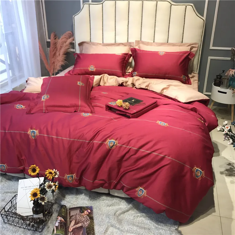 Egyptian cotton Bed Set Duvet Cover Bed Sheet adults Cover Set Home Textile red color Bed Linens 4pcs Bedding Sets 22 IMG_5960