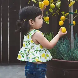 LYONAVA 2018 одежда для детей новый летний девочка lemon жилетка из чистого хлопка без рукавов удобный и сладкий мини-платье