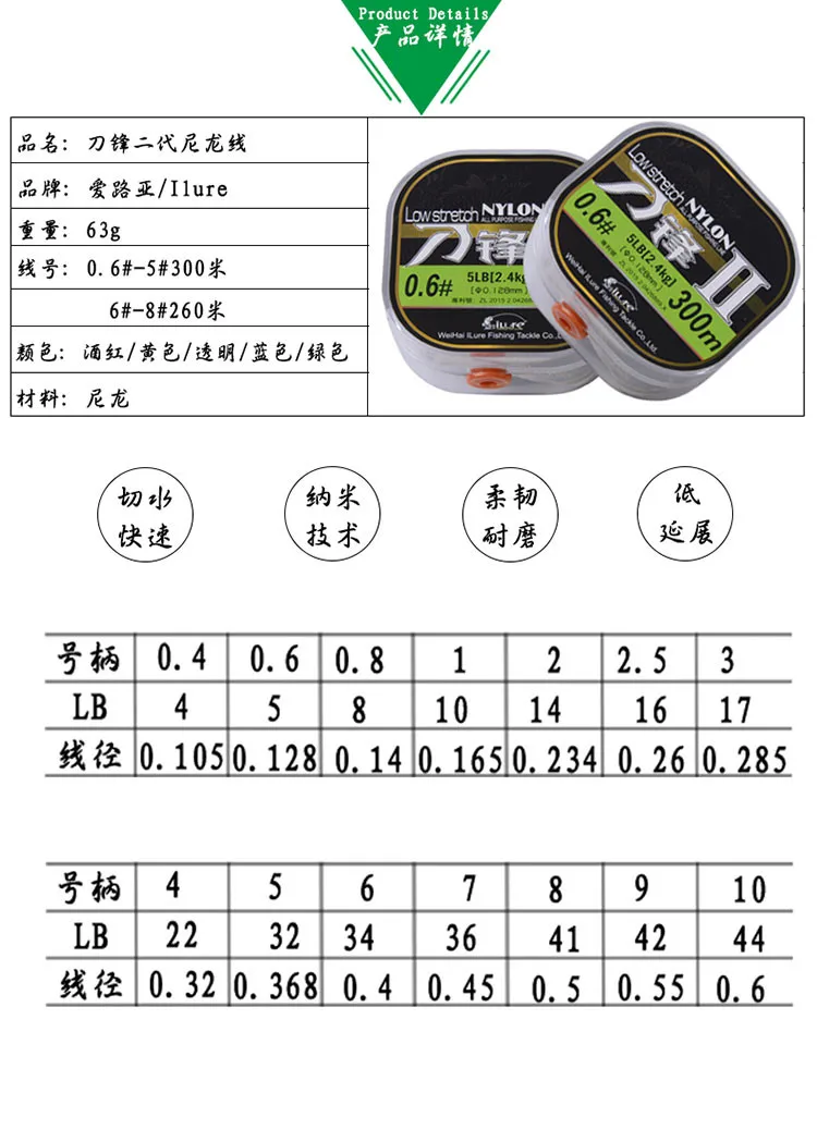 ILure 0.6#-8#260-300 м Нейлон Леска Супер Сильным Износостойкости