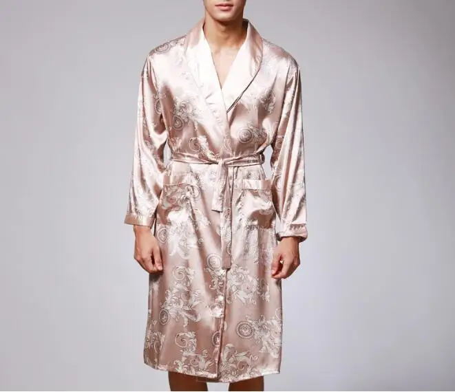 YT5 2017 Spring and Autumn Pajamas For Men Pyjamas Sexy Long Sleeve Faux Silk Sleepwear Couple Pajamas Lover Men Night Gown