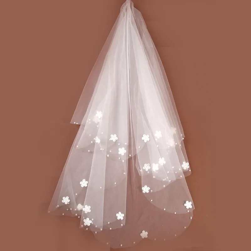

Elegant White Ivory Tulle Net Short Bride Veil Short Tulle Veil Flower Appliques Veils For Brides
