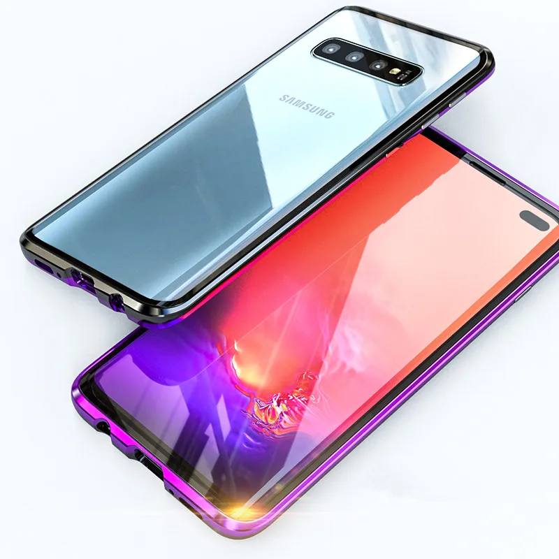 Роскошный металлический магнитный чехол из закаленного стекла для Samsung Galaxy S10 / Plus