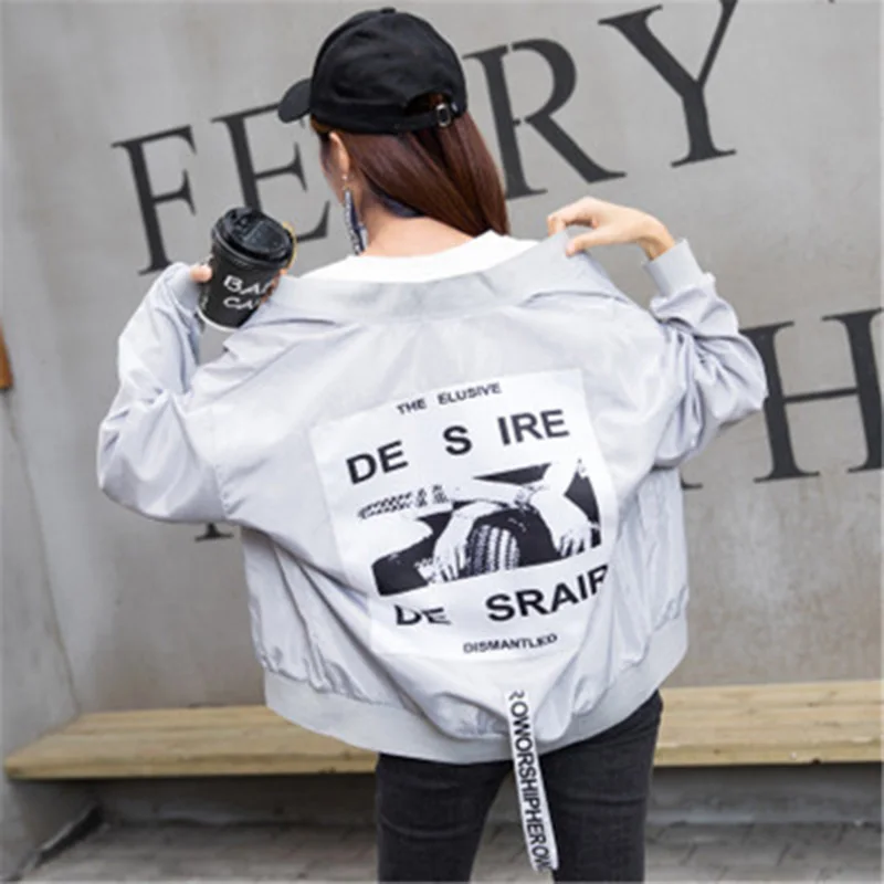 

2019 new Autumn Loose large size female windbreaker Jacket Harajuku Bomber Jacket Student BF Coat Oversize Jacket Basic Coats