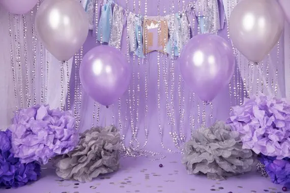 

Lavender Purple Glitter Silver Princess Birthday Balloons flower backdrops Computer print party background