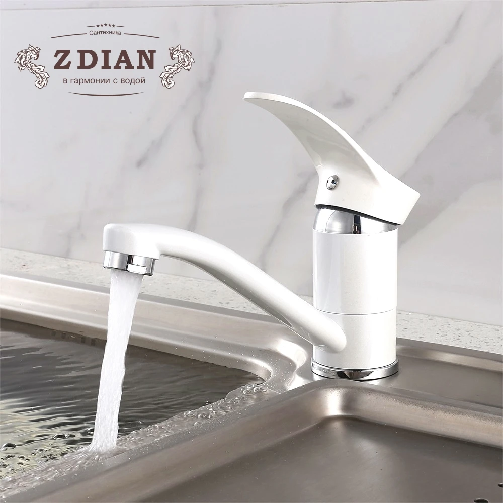 

Kitchen Faucet 360 Degree Rotation with Water Purification Features Spray Paint White Single Handle Cold and Hot Water Mixer Tap