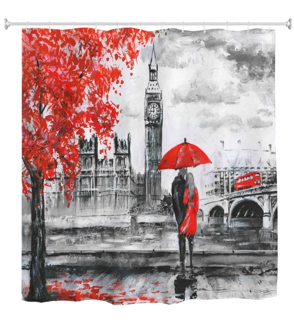 

Washable Bathroom Shower Curtains London Street Landscape Waterproof 1.8mx1.8m