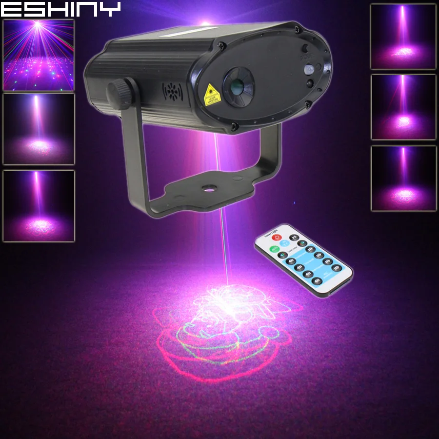 

ESHINY Remote MINI RGB Laser 8 Xmas Patterns Projector DJ Dance Disco Bar Family Party Xmas Effect Stage Lighting Light T184D4