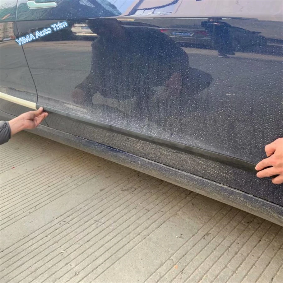 

Lapetus Car Styling Outside Door Body Molding Bottom Strip Cover Trim Fit For Tesla Model 3 2018 2019 / Chrome Carbon Fiber Look