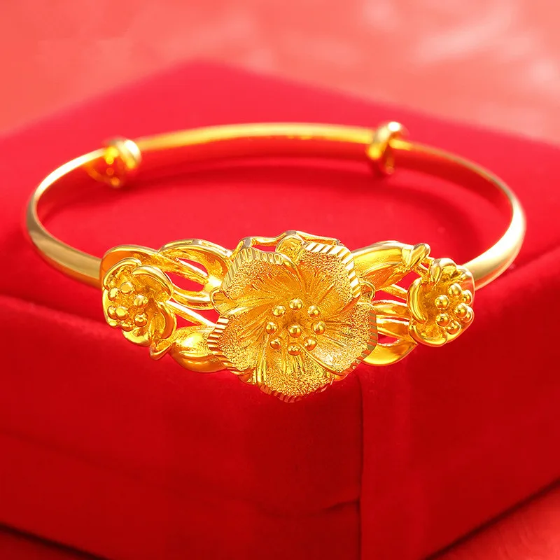 Retro Flower Engraving Jewelry Gold Plated Women Adjustable Bangles Bracelets Bridal Wedding Accessories