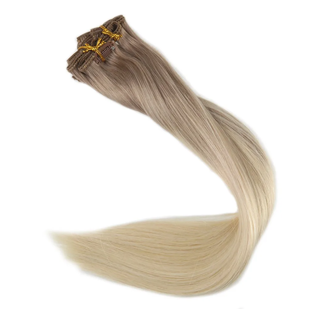 

Full Shine Clip In Human Hair Extensions Ash Blonde #18 Fading To 60 White Blonde Hair Clip 10 Pcs Ombre Remy Human Hair Clip in