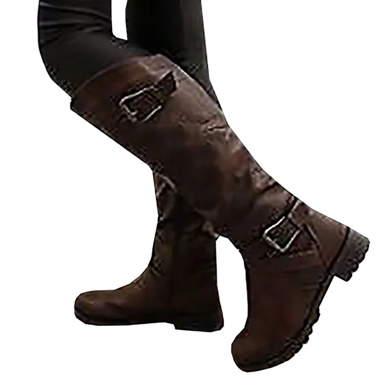 

Long Tube Knights Female sheos Belt Buckle Cross Border Autumn, Winter Women Fashion Boots Amazon Autumn And Winter New Style Be
