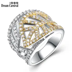 Dreamcarnival 1989 Мода группа Кольца для Для женщин полые растения Rhodium Gold Цвет CZ anillos Mujer bagues Femme Рождество bijuox