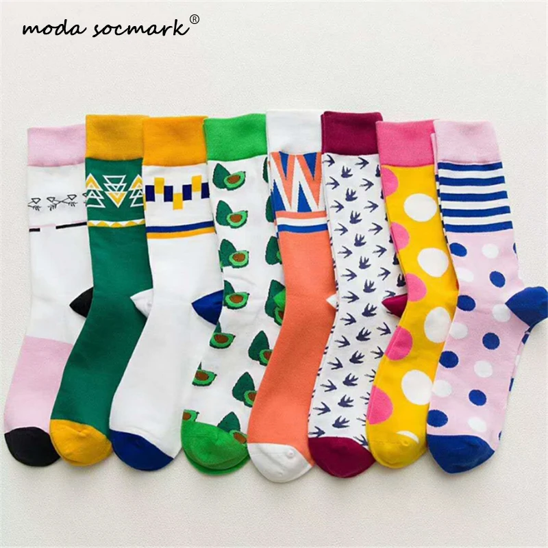

Moda Socmark 2019 New Men's Happy Socks Cotton Colorful Funny Socks Male Fashion Harajuku Street Wear Casual Socks for Mens Gift