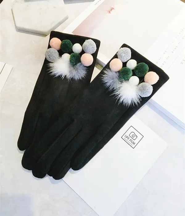 Корейский сенсорный экран всеми пальцами красочный мяч теплые милые женщины на осень-зиму Весна черный серый хаки перчатки варежки