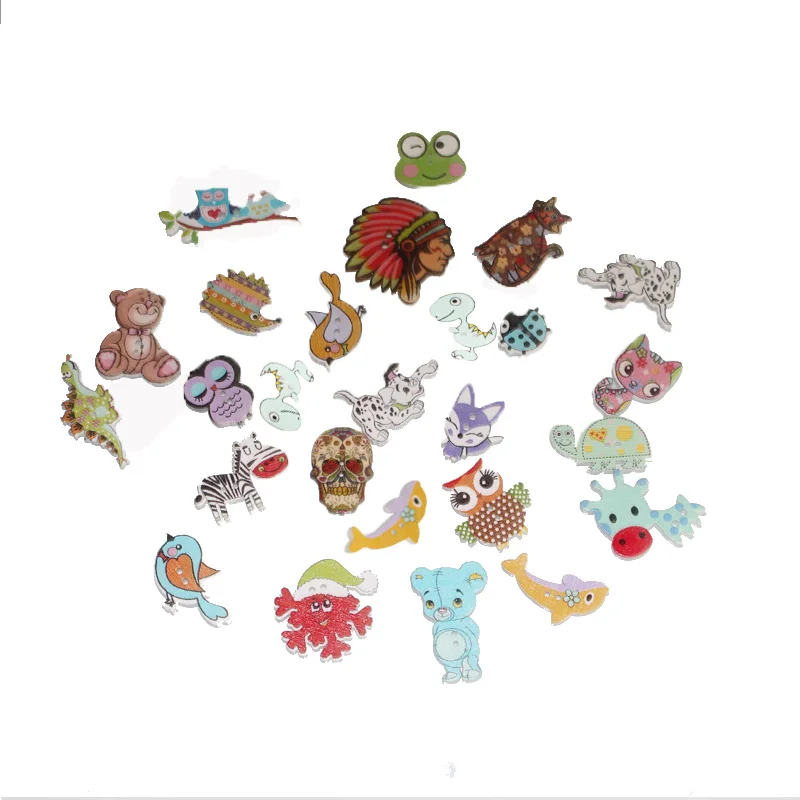 

LF 50pcs Mixed Animals Wooden Buttons For Clothing Flat Back Embellishments Crafts For Buttons Decorative Botones With 2 Holes