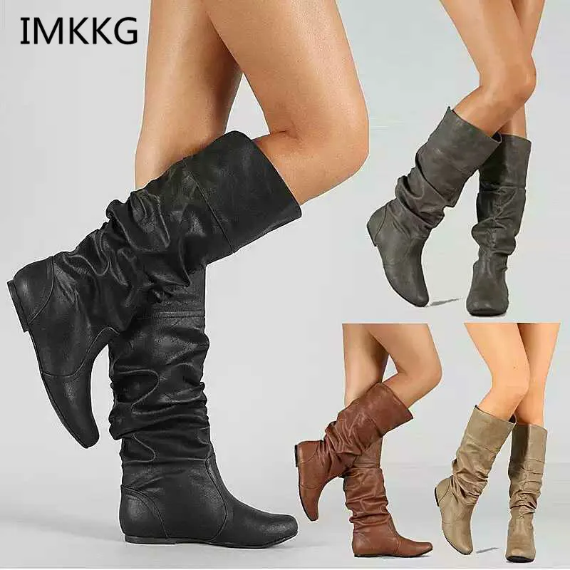 

2018 autumn winter temperament ladies new flat bottom tank top quality Round head tube in female boots Martin boots a654