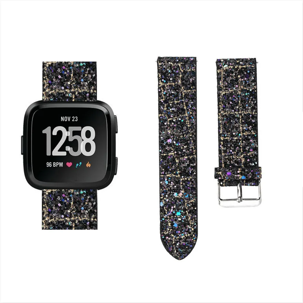 

2018 Luxury Glitter Leather Wrist Strap Replacement Bling Smart Watch Band For Fitbit Versa