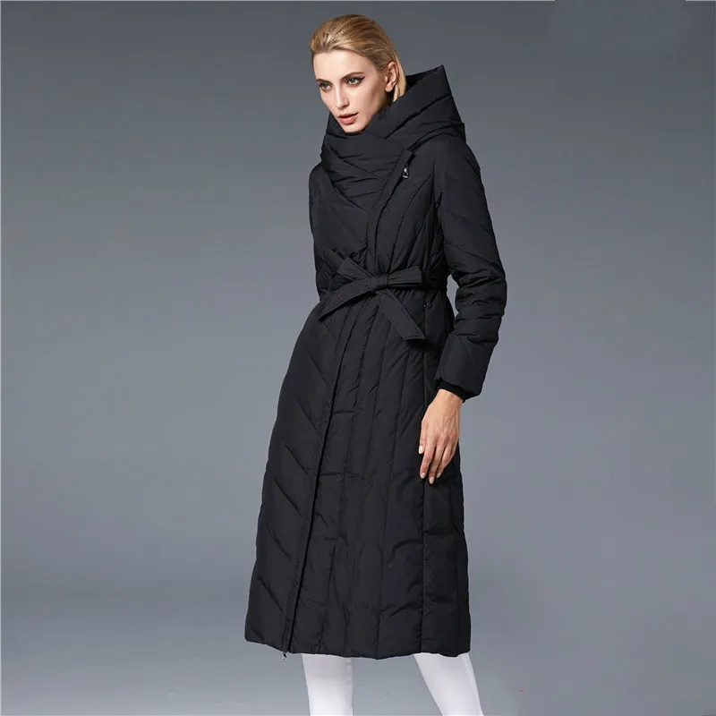 

High-end Brand 2018 Winter Women's Slim X-long Down Coat with Belt Thick Warm Outerwear