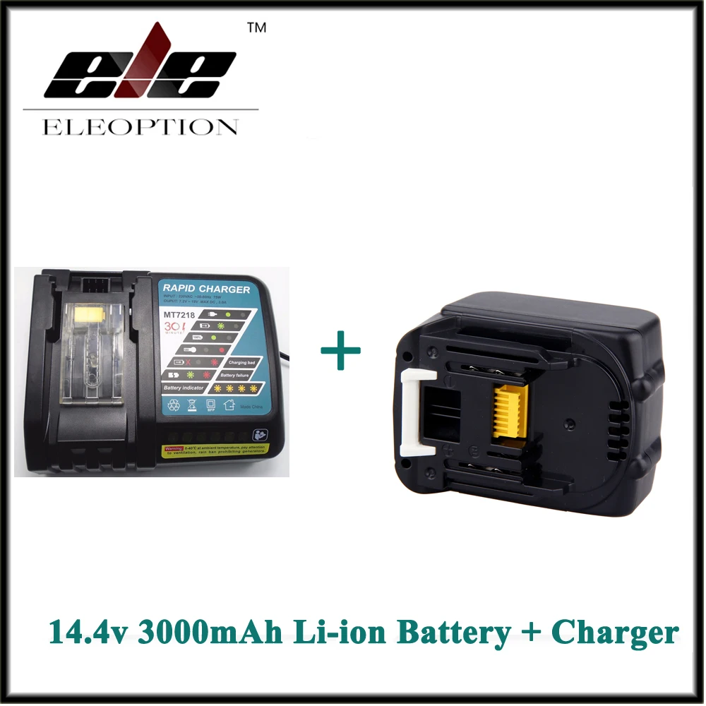 

Eleoption 3000mAh 3.0Ah 14.4V Li-ion Rechargeable battery for Makita BL1415 BL1430 BL1440 + Charger