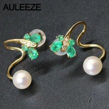 Unique Butterfly Shape Natural Emerald Jewelry 14K Yellow Gold Akoya Pearl Earrings For Women Natural Real Diamond Earrings