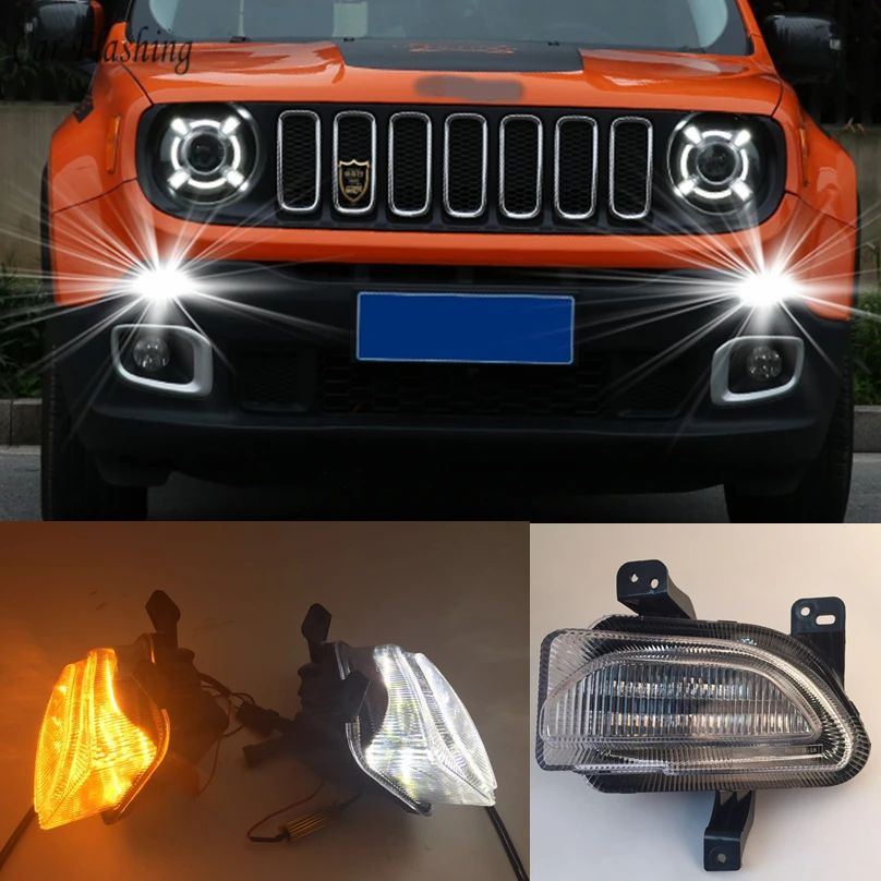 

Car Flashing 1set For Jeep renegade 2015 - 2018 LED DRL Daytime Running Light Daylight yellow turn Signal lamp car-Styling light