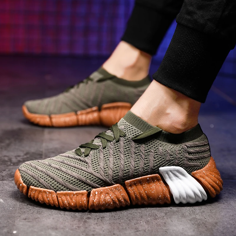 Brand New Style Adult Autumn Casual Shoes For Men Fly Weave Sock Comfortable Footware Unisex Mesh Male Shoes Outdoor