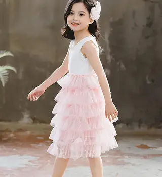 

2019 Korean style girls ruffles dress fashion summer good quality girls princess dresses 4-9t B493