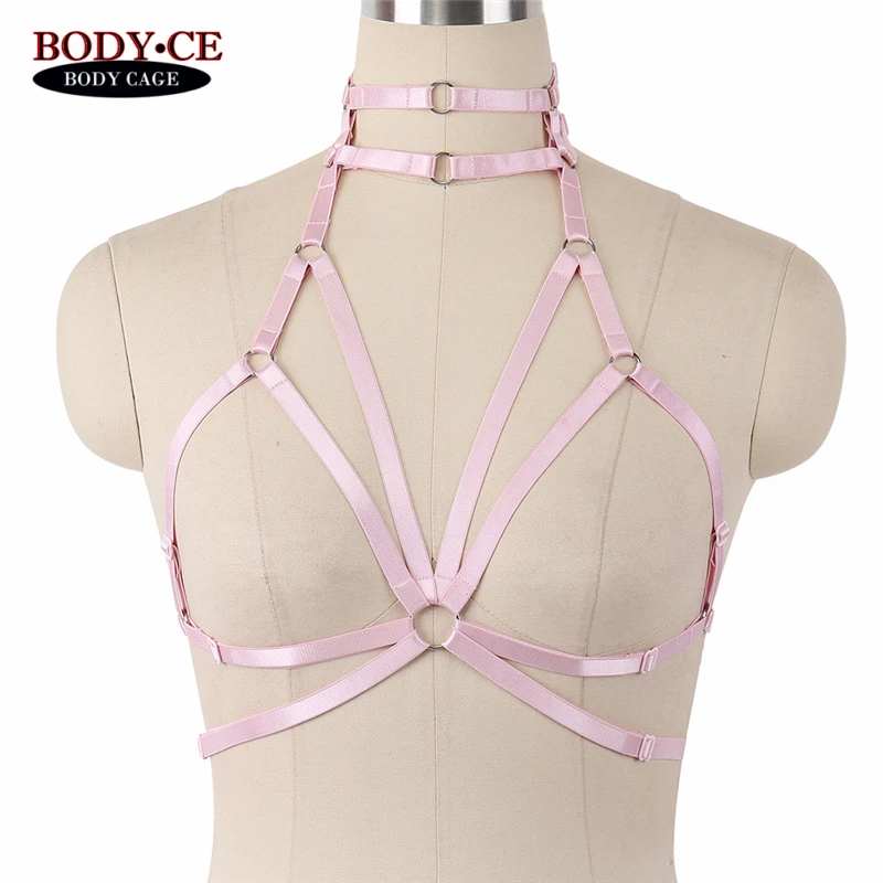 

Women Pink Body Harness Cage bra Elastic Strap Bondage Lingerie Valentine's Day gift Goth Fetish Erotic dance Halloween RaveWear