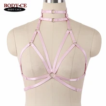 Women Pink Body Harness Cage bra Elastic Strap Bondage Lingerie Valentine's Day gift Goth Fetish Erotic dance Halloween RaveWear