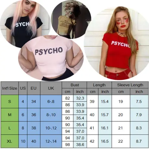 PSYCHO с буквенным принтом 2018 модные летние кроп Топы женские повседневные