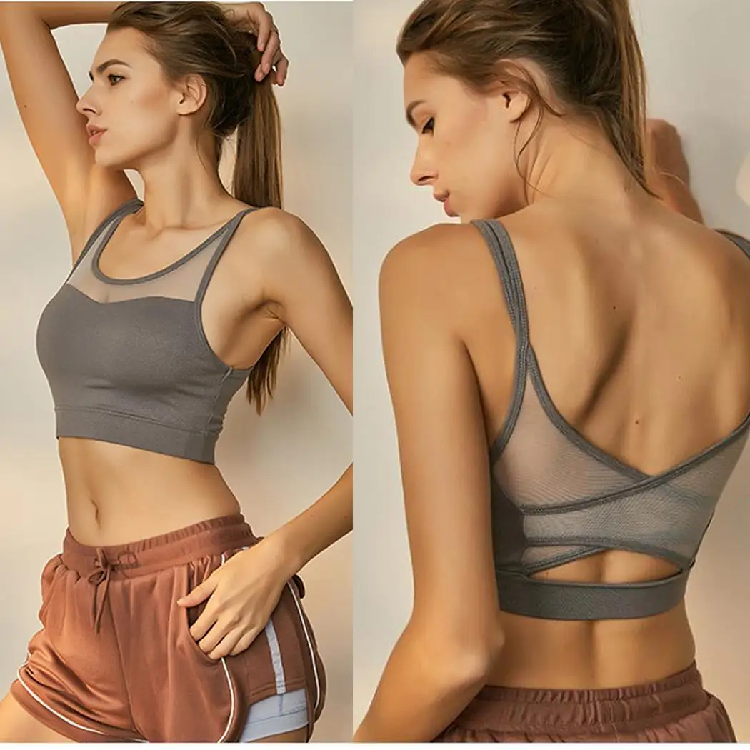 

Womens Sport Bh Sporty Women Fitness Bras Active Wear For Yoga White Mesh Sports Bra Cross Top Woman Brassiere Female Tops