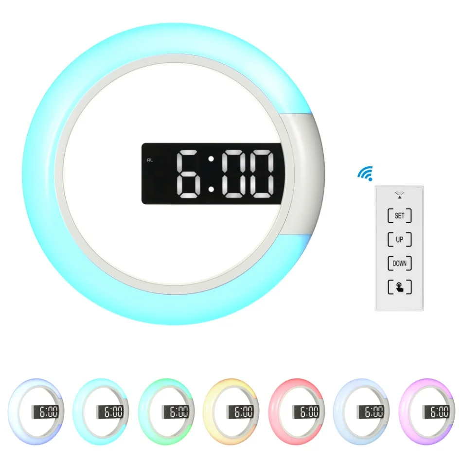 12 дюймов круглый цифровой RGB светодиодный зеркальный настенный светильник настенный температурный Будильник Европа гостиная Регулируемая яркость Мода - Цвет: WHITE