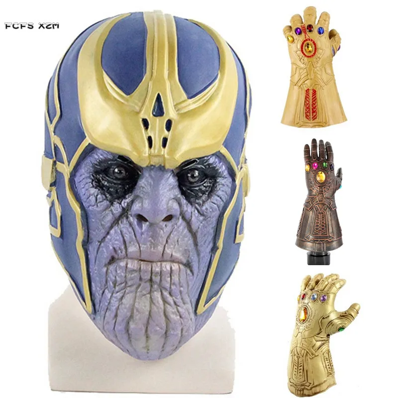 

Movie Thanos Latex Mask and Gloves Halloween Costume Cosplay Mask Carnival Purim Masquerade masked ball party dress