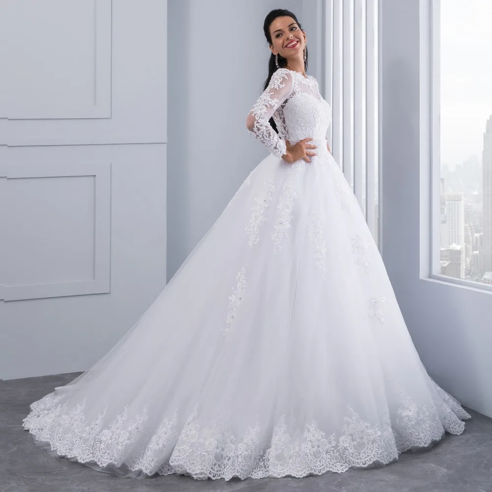 Unique Detachable Train Lace Appliques Pearls Crystal Sashes Ball Gown Wedding Dress