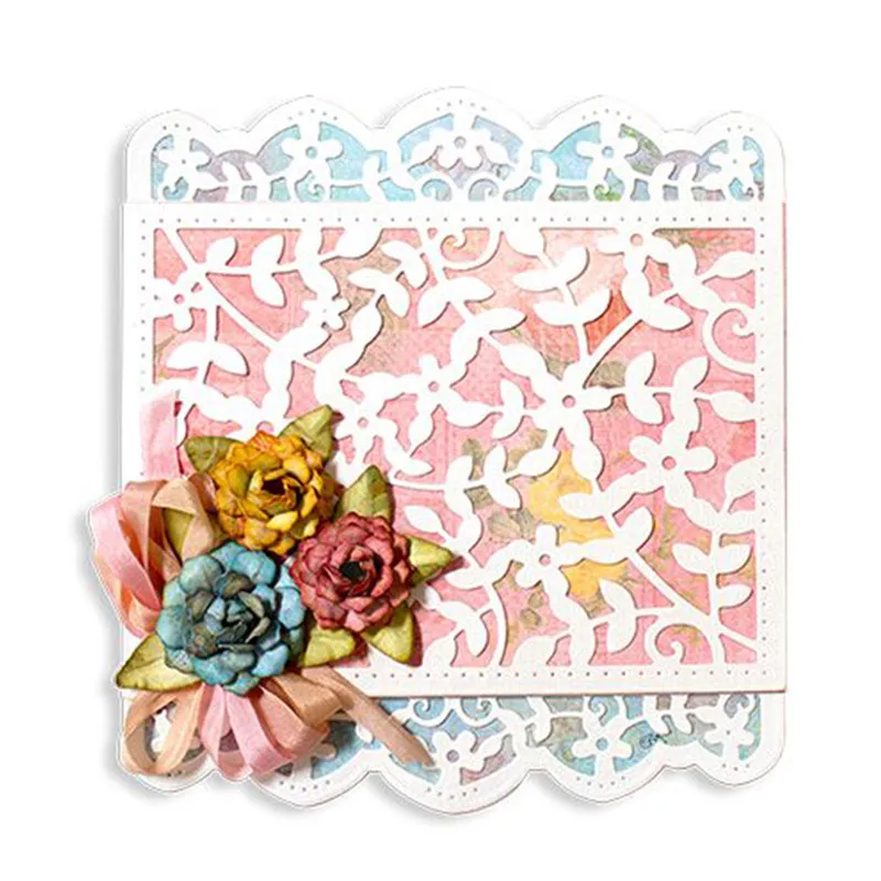 

Eastshape 1Pcs/lot 10.2*13.2cm Square Cutting Dies and Clear Stamp Scrapbooking Embossing Card DIY Flower Album Book Die