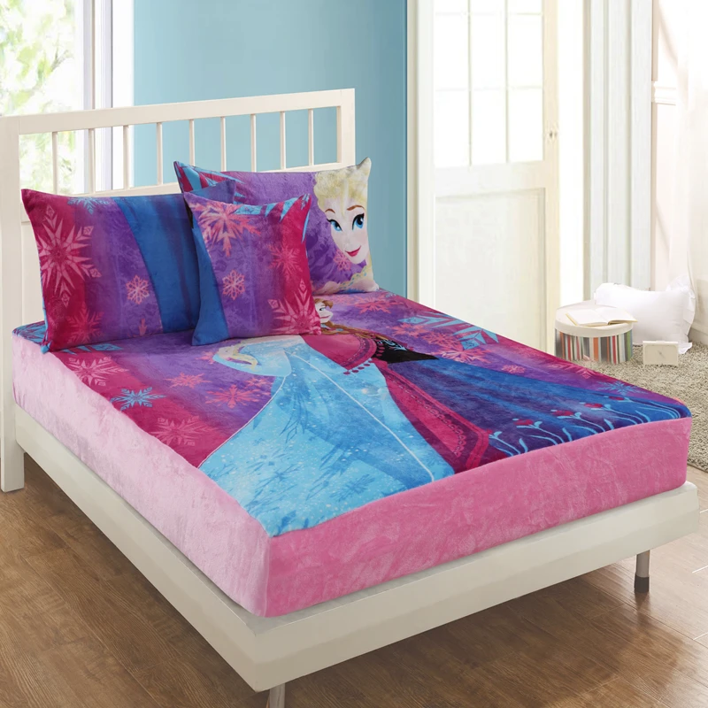Super Soft Flannel Brown MickeyMouse Frozen Elsa Anna Fitted Sheet with Rubber Mattress Cover and Pillowcases 1.2m.1.5m.1.8m Bed | Дом и сад
