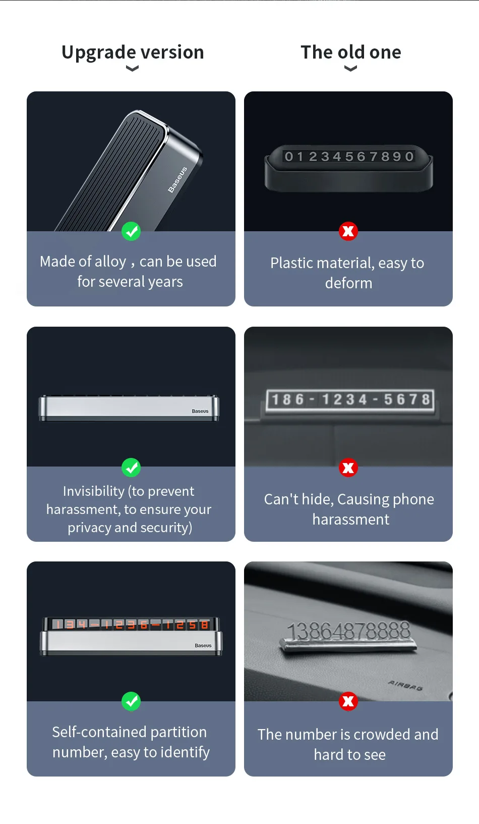 Baseus Автомобильная карточка с телефоном для временной парковки держатель телефона номер карты светящийся телефонный номер панель для парковки автомобиля-аксессуары для укладки