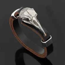 Ворон нержавеющая сталь Wicca череп ювелирные изделия для мужчин кожаный браслет аксессуары GPD8611
