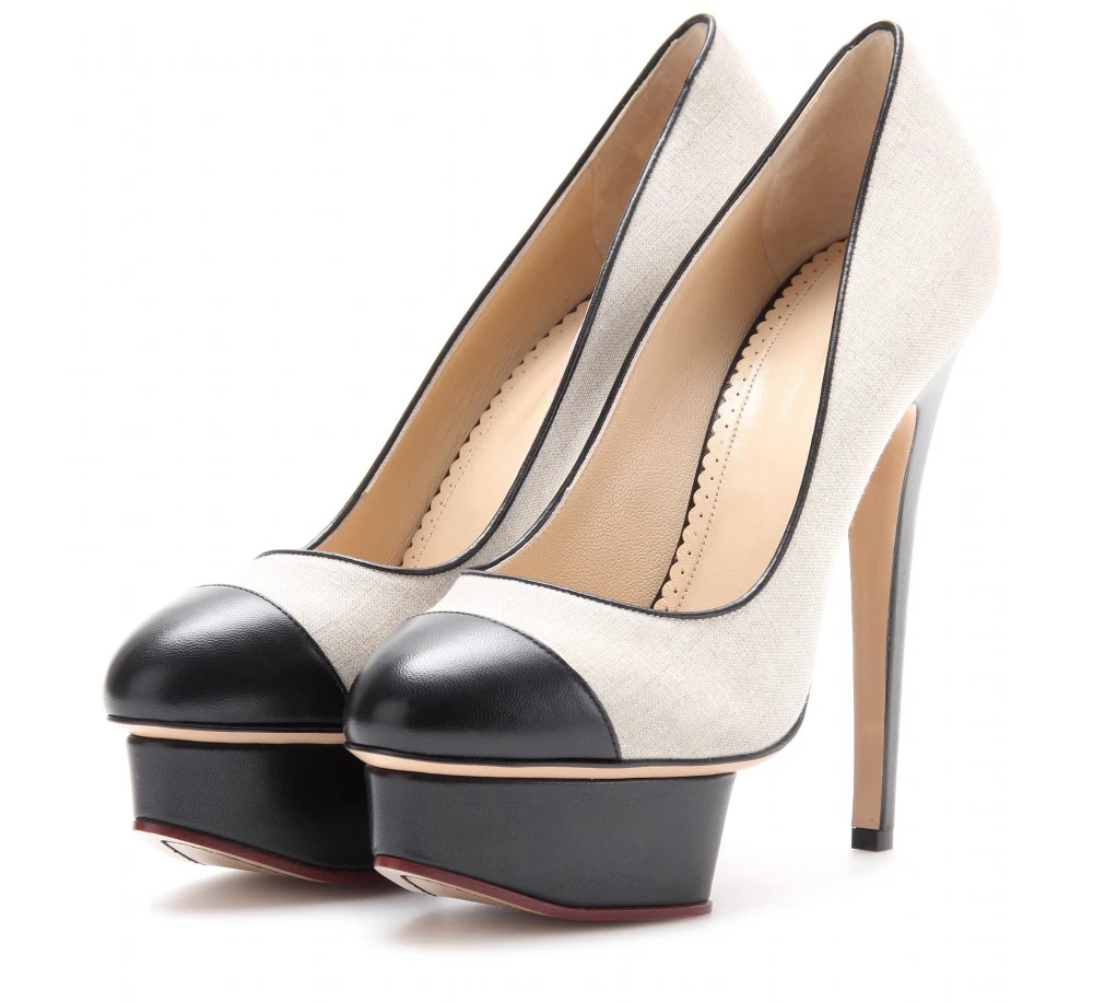 Ivory Fabric Round Toe font b Women b font Pumps Platform High Heel Stilettos Custom Mix
