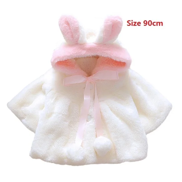 Новое зимнее пальто с милыми заячьими ушками для маленьких девочек, теплое мягкое пальто с капюшоном, Куртка розовая одежда принцессы для детей от 0 до 24 месяцев - Цвет: White-90cm