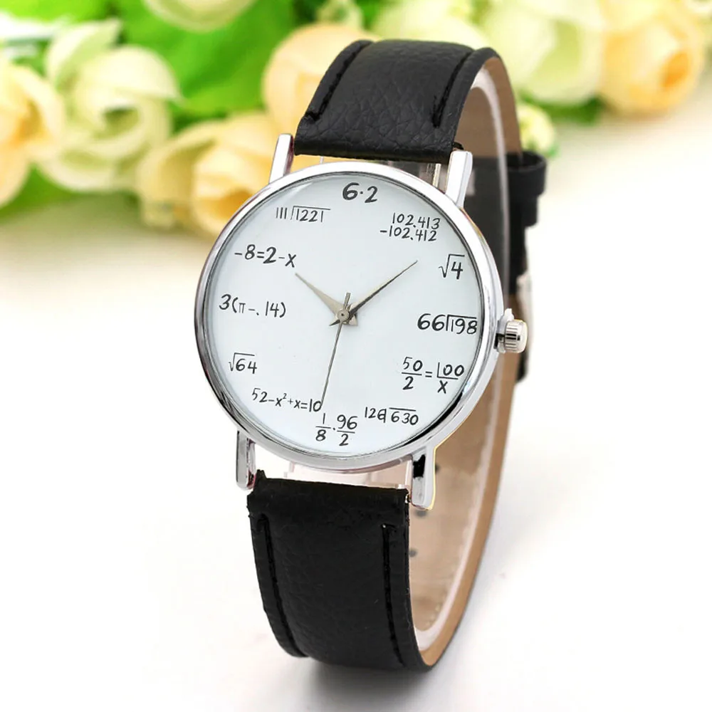 Женские модные часы с функцией математики, кожаный ремешок, аналоговые кварцевые часы Vogue, наручные часы для женщин, Reloj Mujer@ F - Цвет: Black
