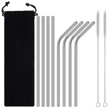 Нержавеющая сталь 21,5 см прямые изогнутые многоразовые соломинки очистки 200 мм x 10 мм кисти черный мешок соломы